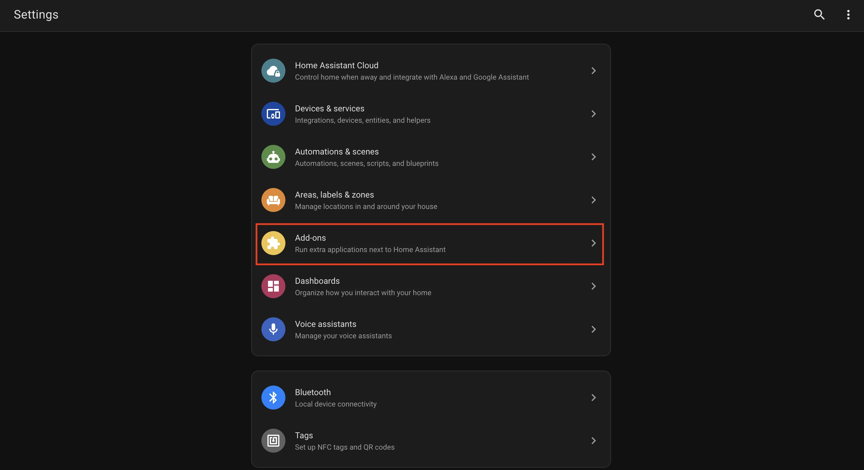 Opening Home Assistant Settings and Add-ons