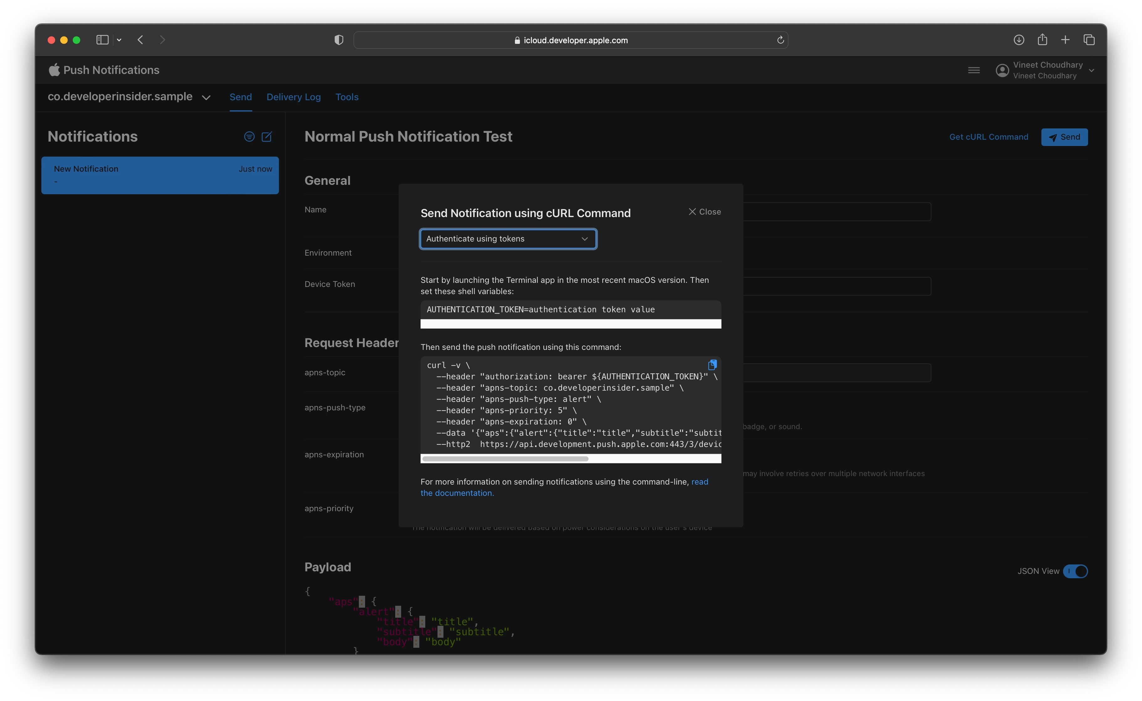 Test Development/Production Push Notification using Apple Push Notification Console